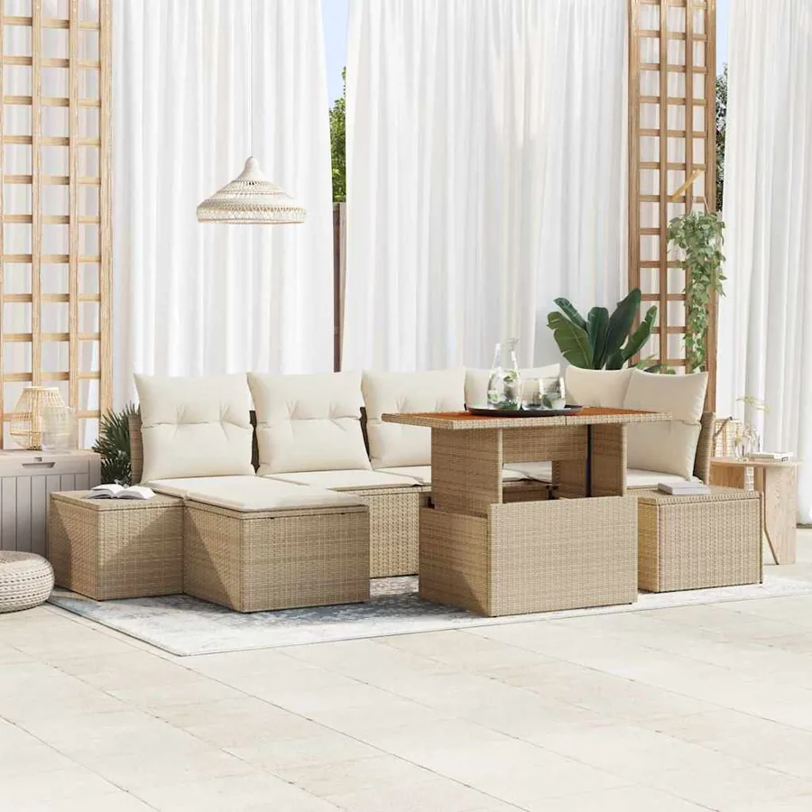Ensemble de canapé de jardin 7 pcs Beige Poly rotin