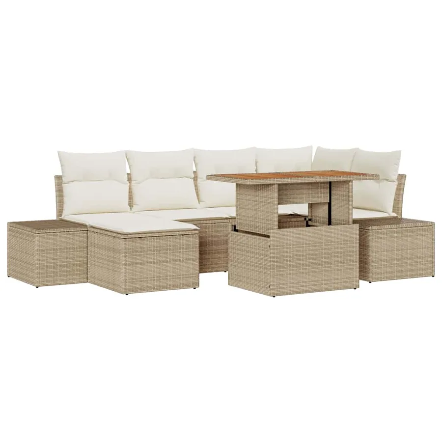 Ensemble de canapé de jardin 7 pcs Beige Poly rotin - 2