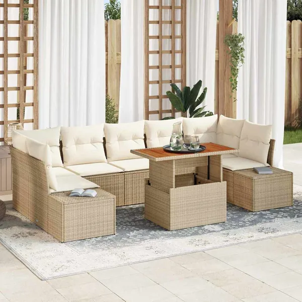 Ensemble de canapé de jardin 8 pcs Beige Poly rotin