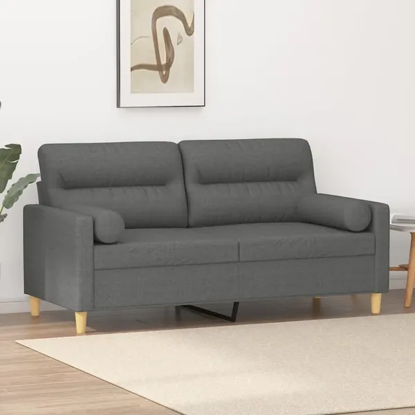 Canapé 2 places avec oreillers gris foncé 140 cm tissu