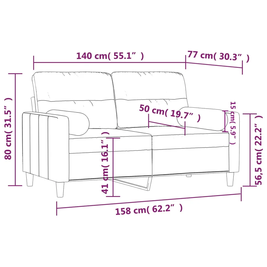 Canapé 2 places avec oreillers gris foncé 140 cm tissu - 8
