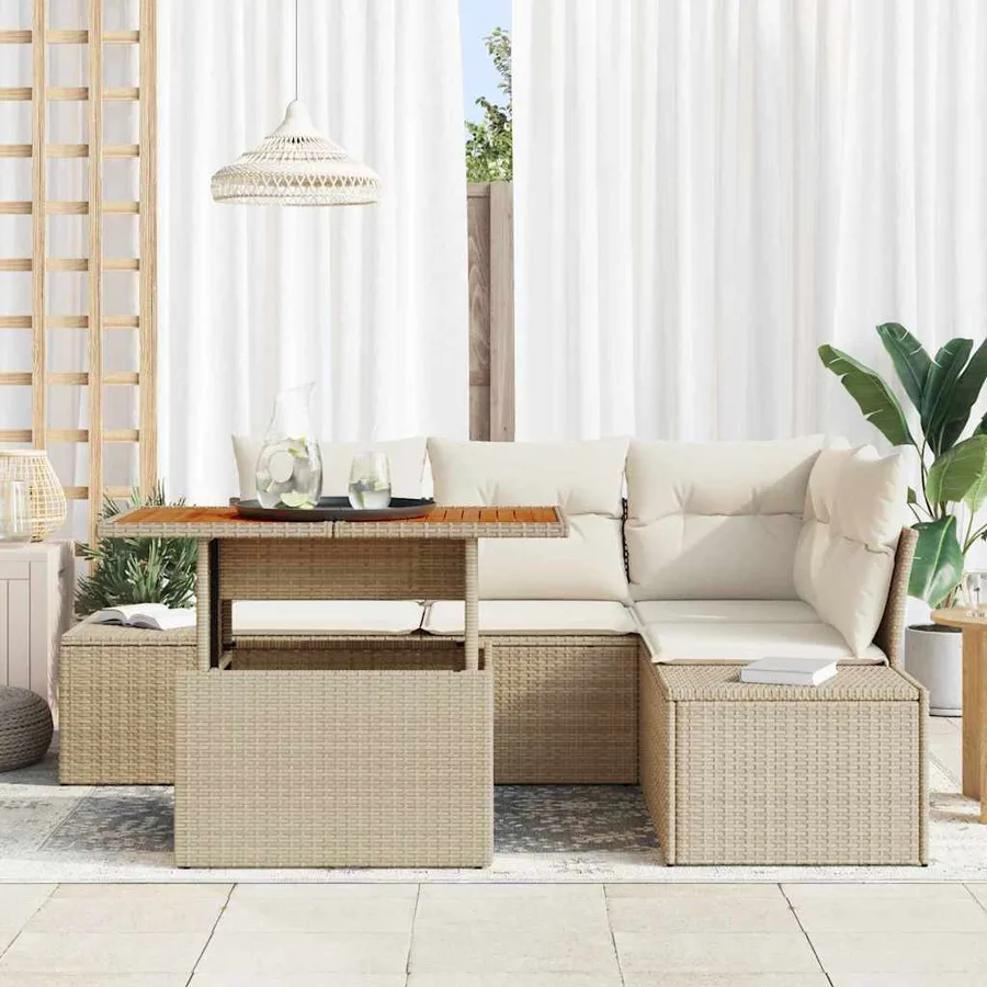 Ensemble de canapé de jardin 5 pcs Beige Poly rotin - 3