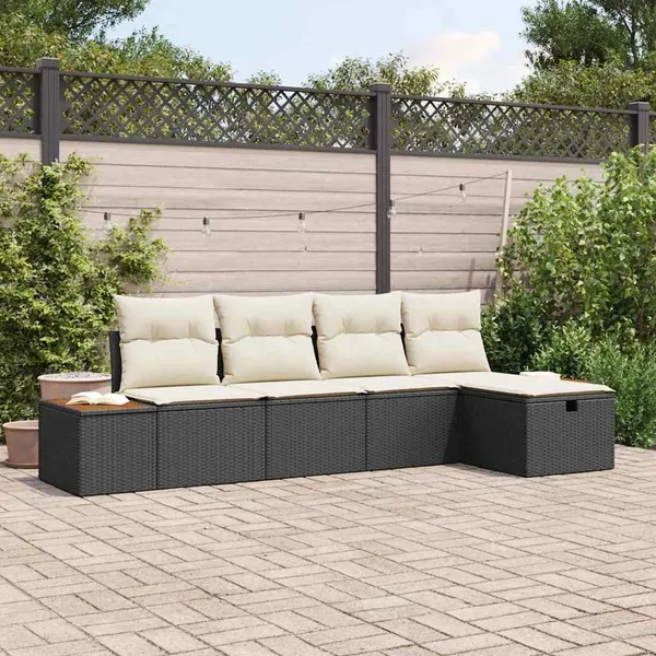 Ensemble de canapé de jardin avec coussin 5 pcs Noir polyrotin