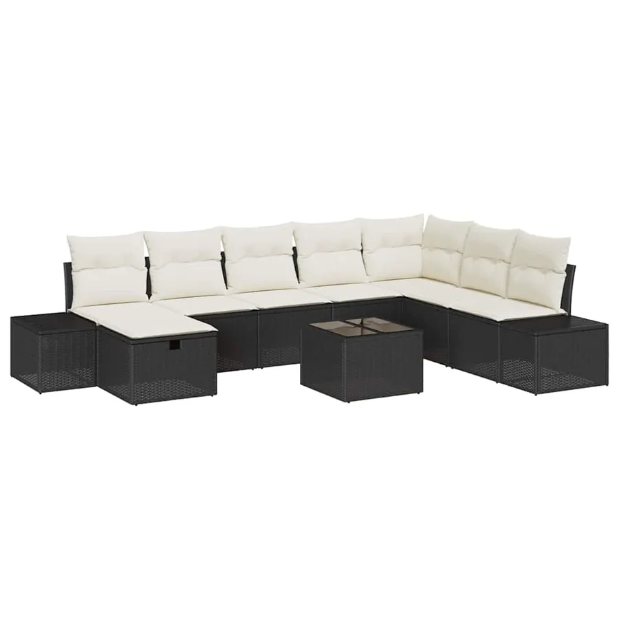 Ensemble de canapé de jardin 9 pcs Noir Poly rotin - 2