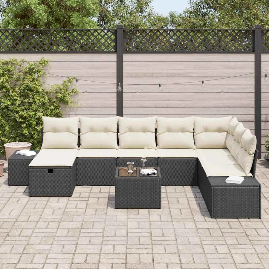 Ensemble de canapé de jardin 9 pcs Noir Poly rotin - 3