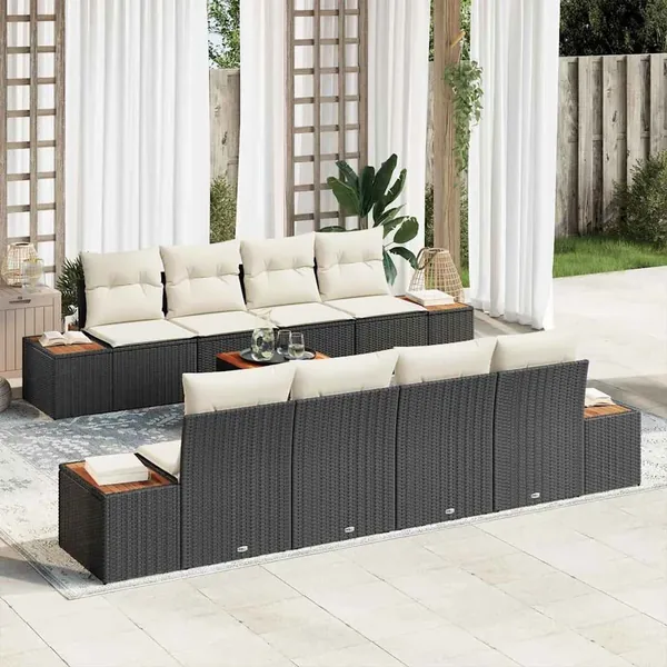 Ensemble de canapé de jardin avec coussin 9 pcs Noir Poly rotin