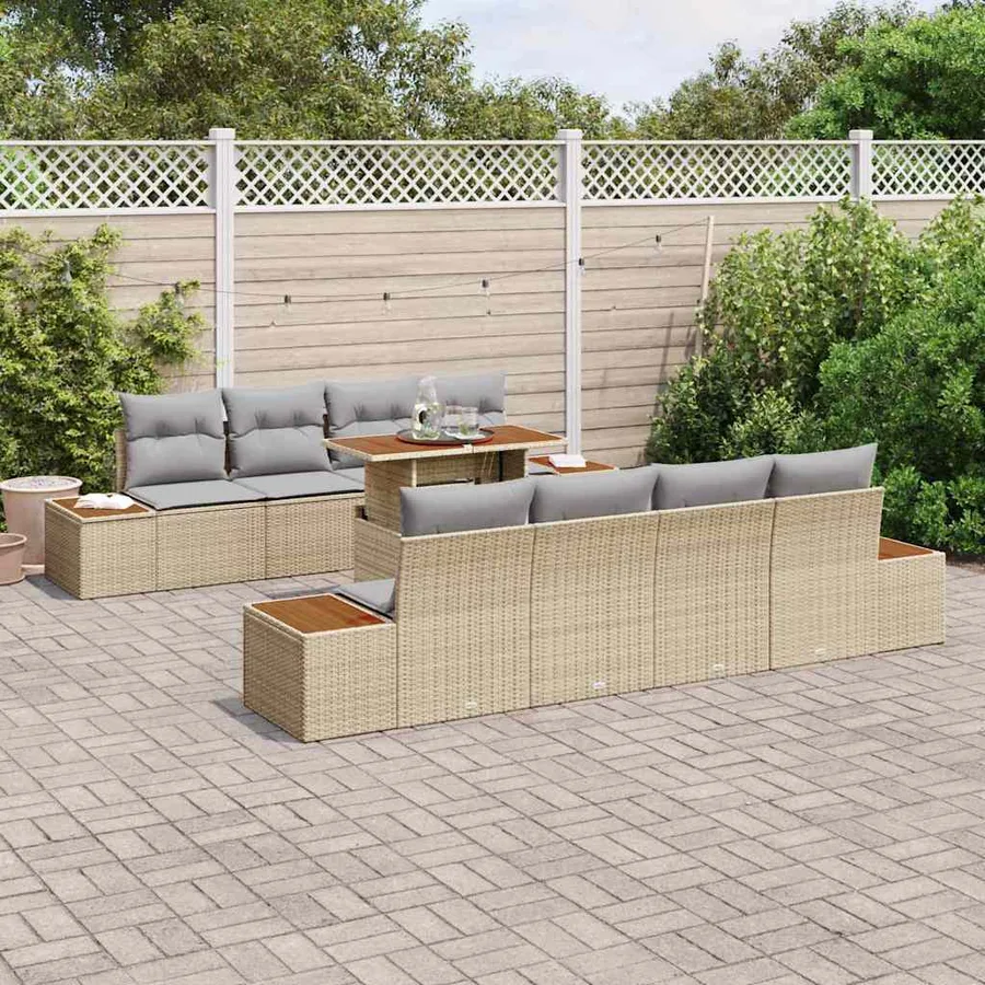 Ensemble de canapé de jardin 9 pc Beige et gris - 3
