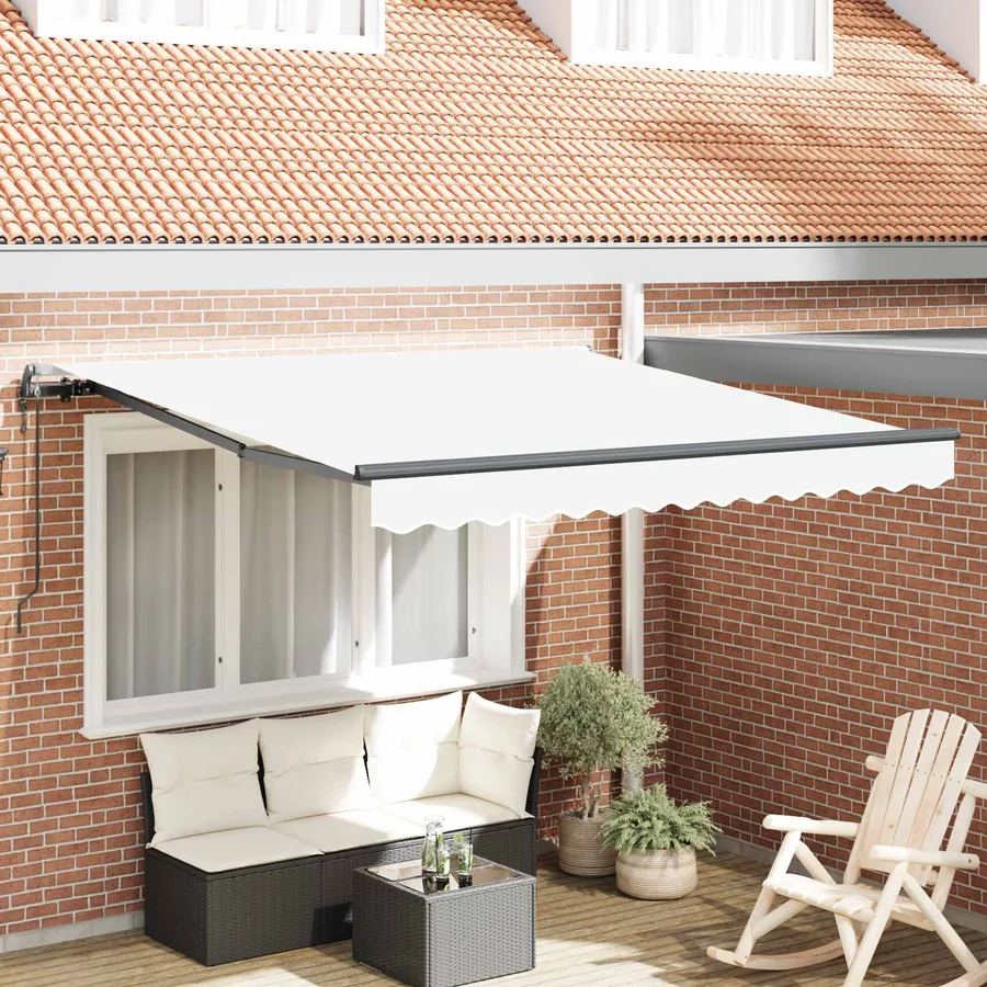 Auvent rétractable Blanc 350 x 250 cm Tissu et Aluminium