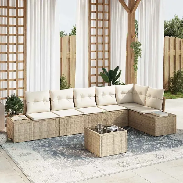 Ensemble de canapé de jardin Beige et crème polyrotin