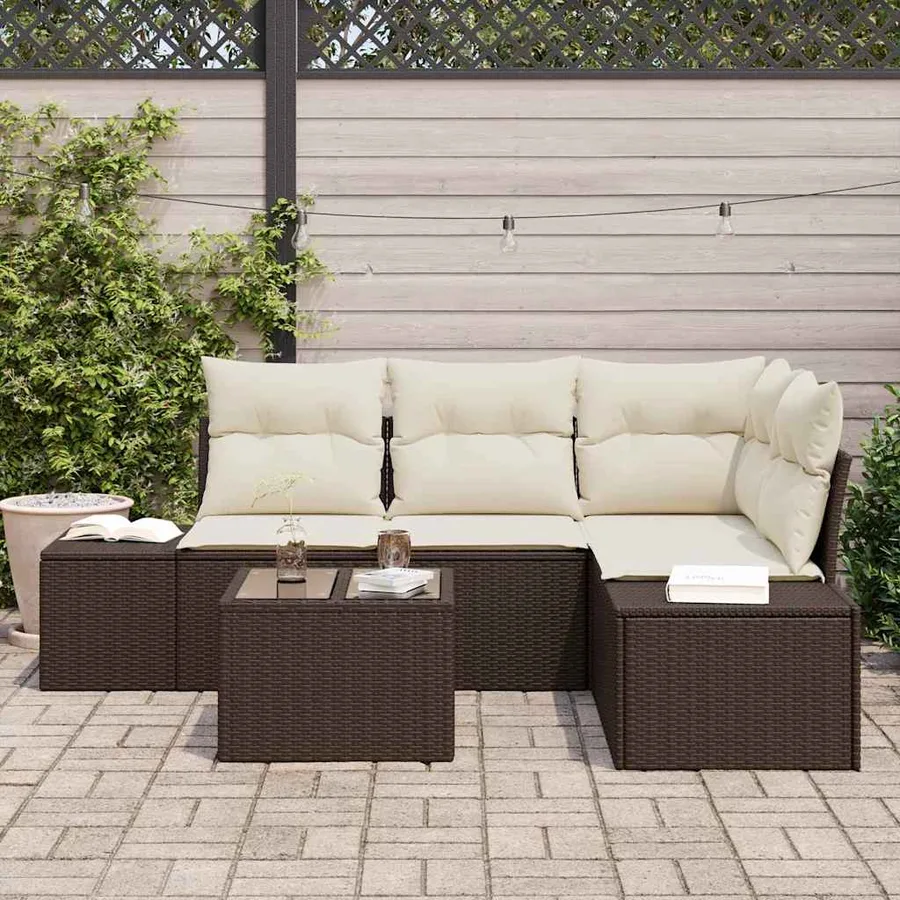 Ensemble de canapé de jardin Marron et Crème polyrotin - 3