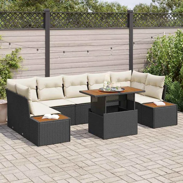 Ensemble de canapé de jardin 8 pc Noir et Beige