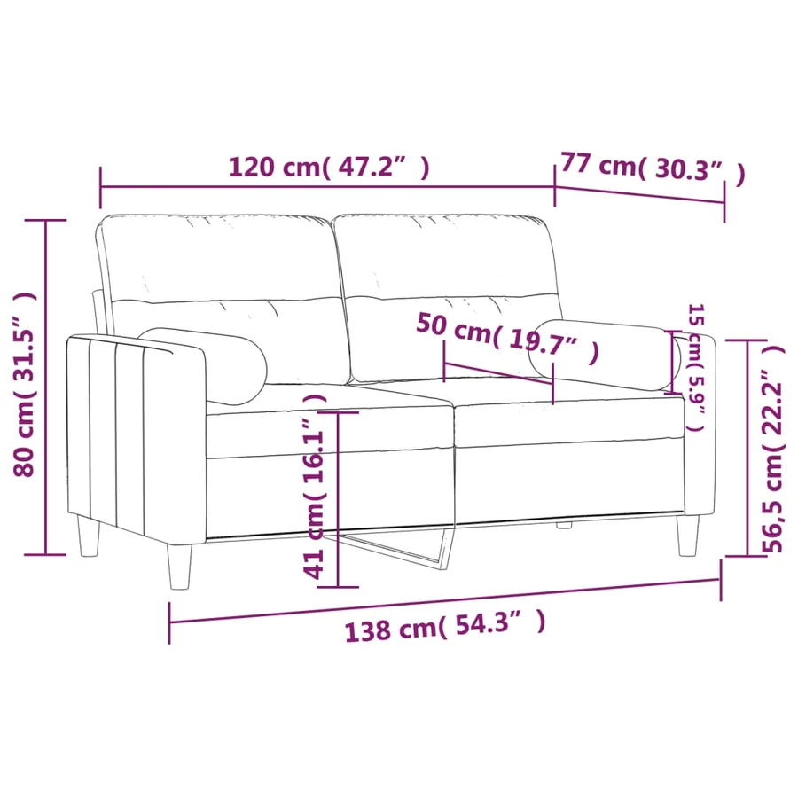 Canapé 2 places avec oreillers décoratifs taupe 120 cm tissu - 8