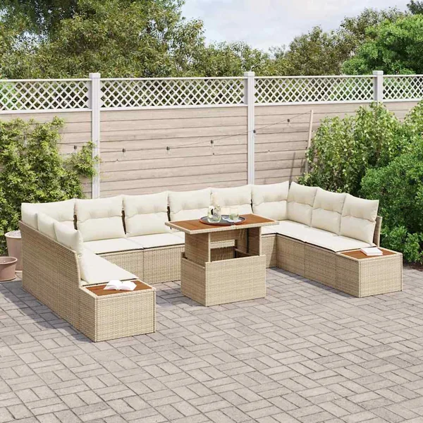 Ensemble de canapé de jardin 11 pc Beige et crème