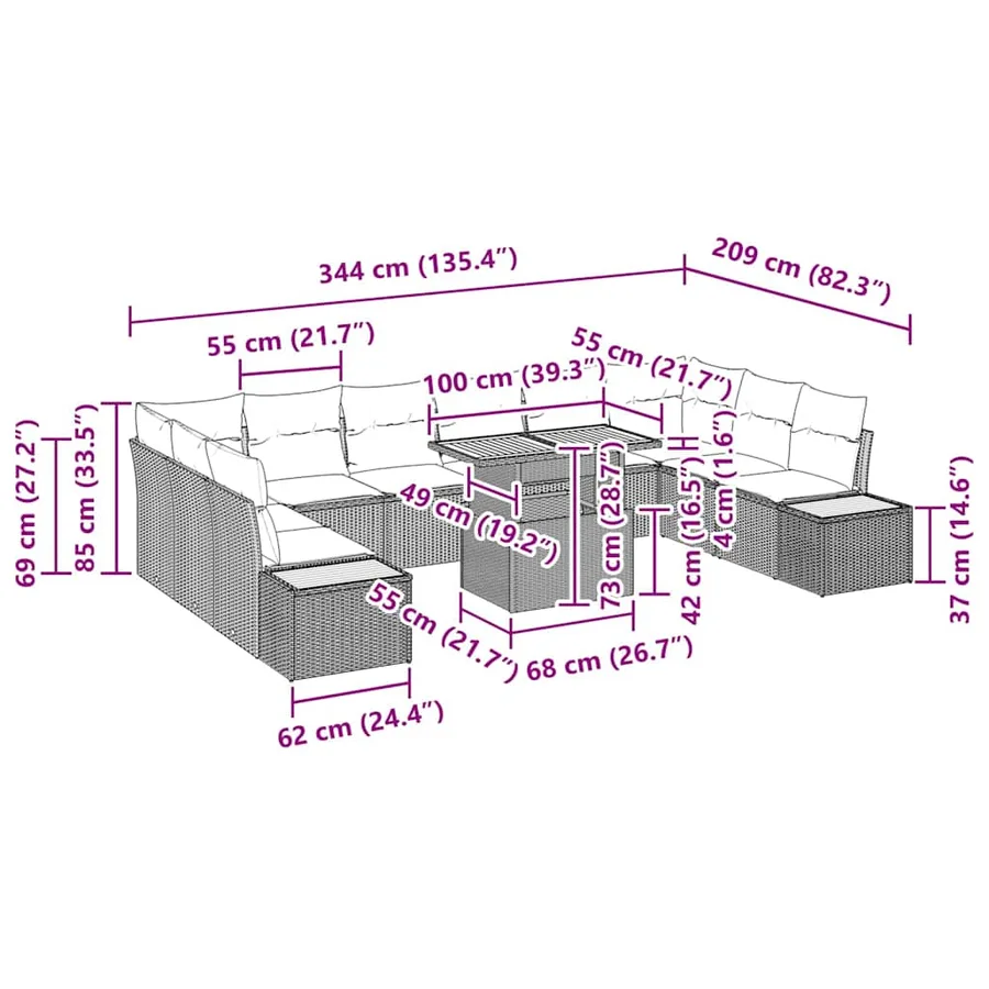 Ensemble de canapé de jardin 11 pc Beige et crème - 11