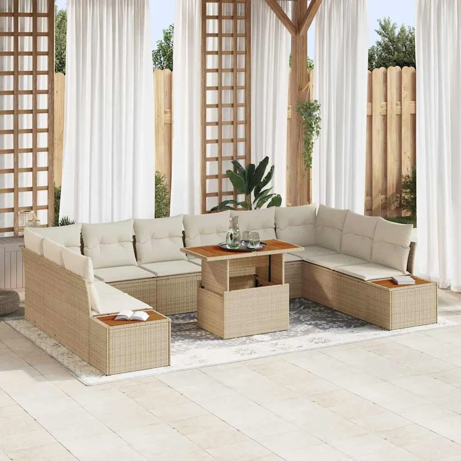Ensemble de canapé de jardin 11 pc Beige et crème - 3