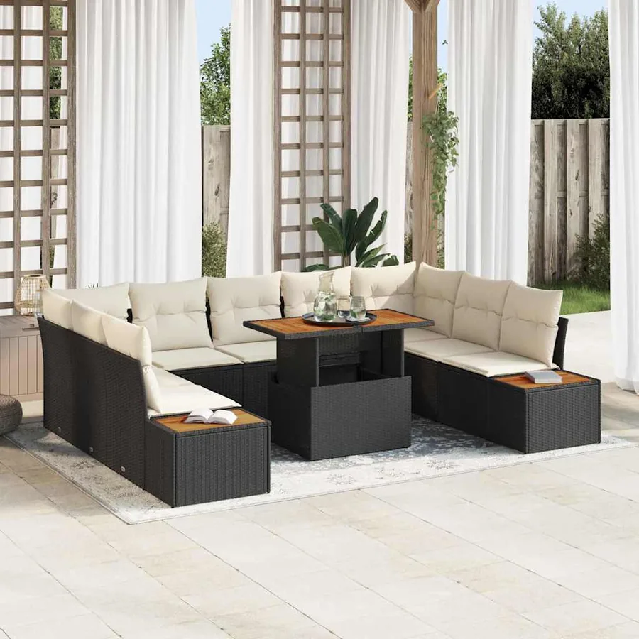Ensemble de canapé de jardin 10 pc Noir et Beige