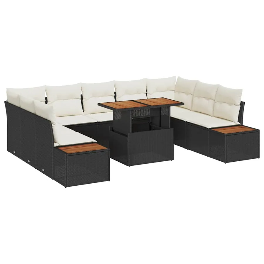 Ensemble de canapé de jardin 10 pc Noir et Beige - 2