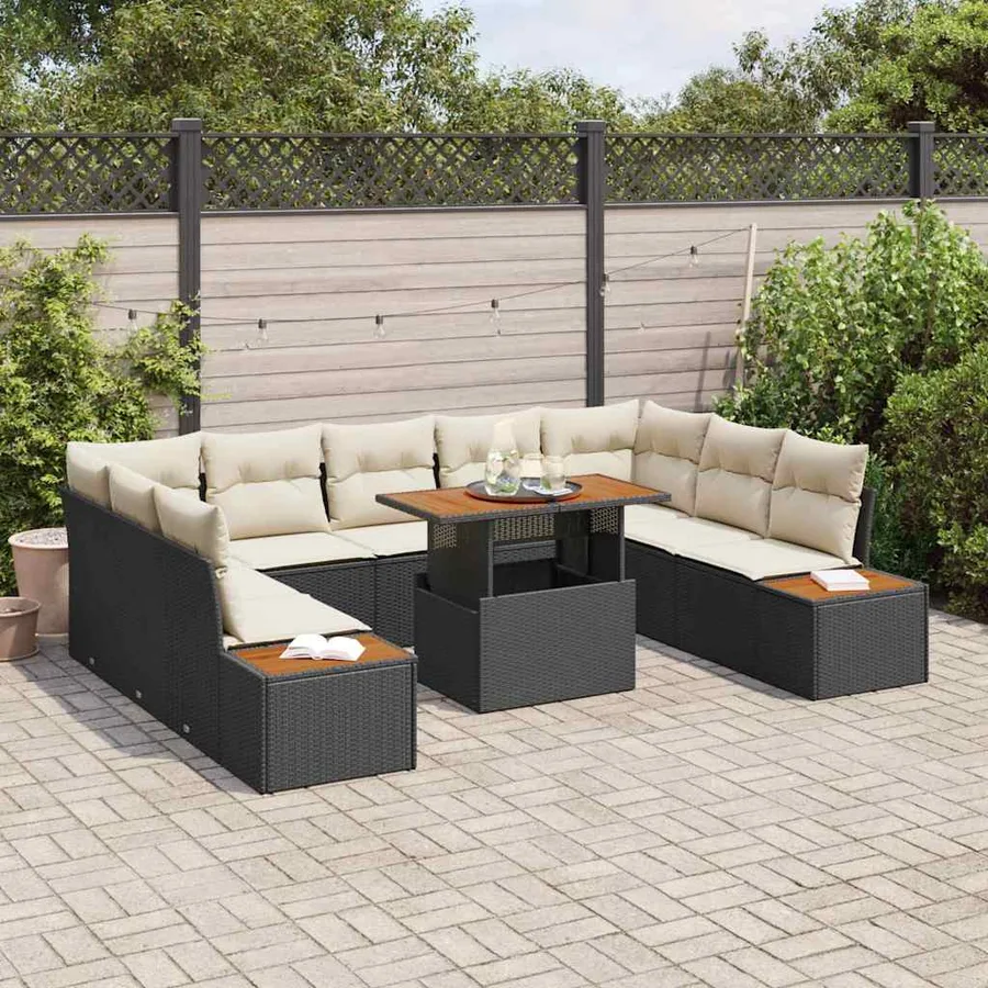Ensemble de canapé de jardin 10 pc Noir et Beige - 3