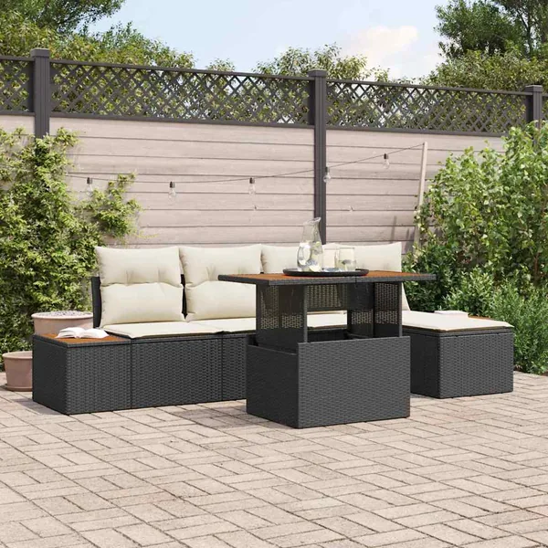 Ensemble de canapé de jardin 6 pcs Noir et Beige