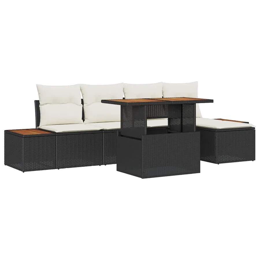 Ensemble de canapé de jardin 6 pcs Noir et Beige - 2
