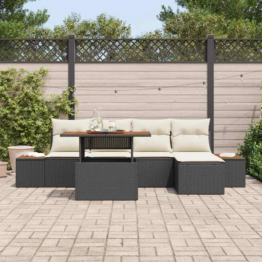 Ensemble de canapé de jardin 6 pcs Noir et Beige - 3
