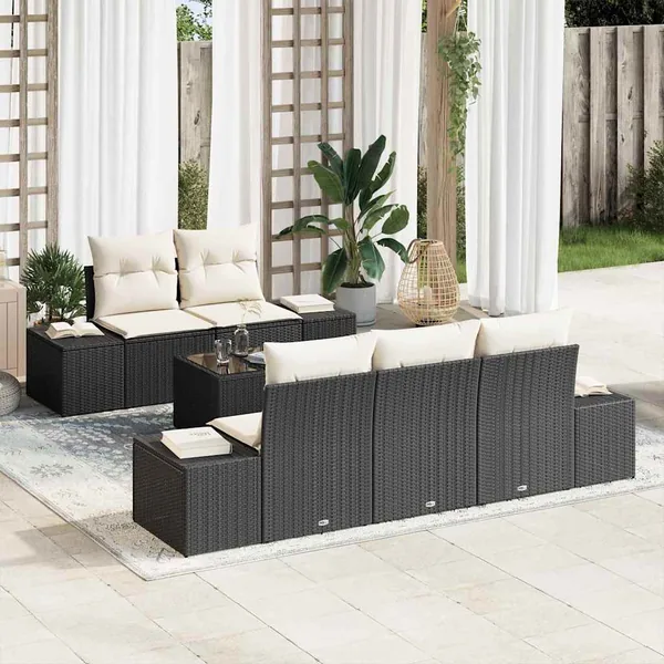 Ensemble de canapé de jardin 6 pcs Noir et Crème polyrotin