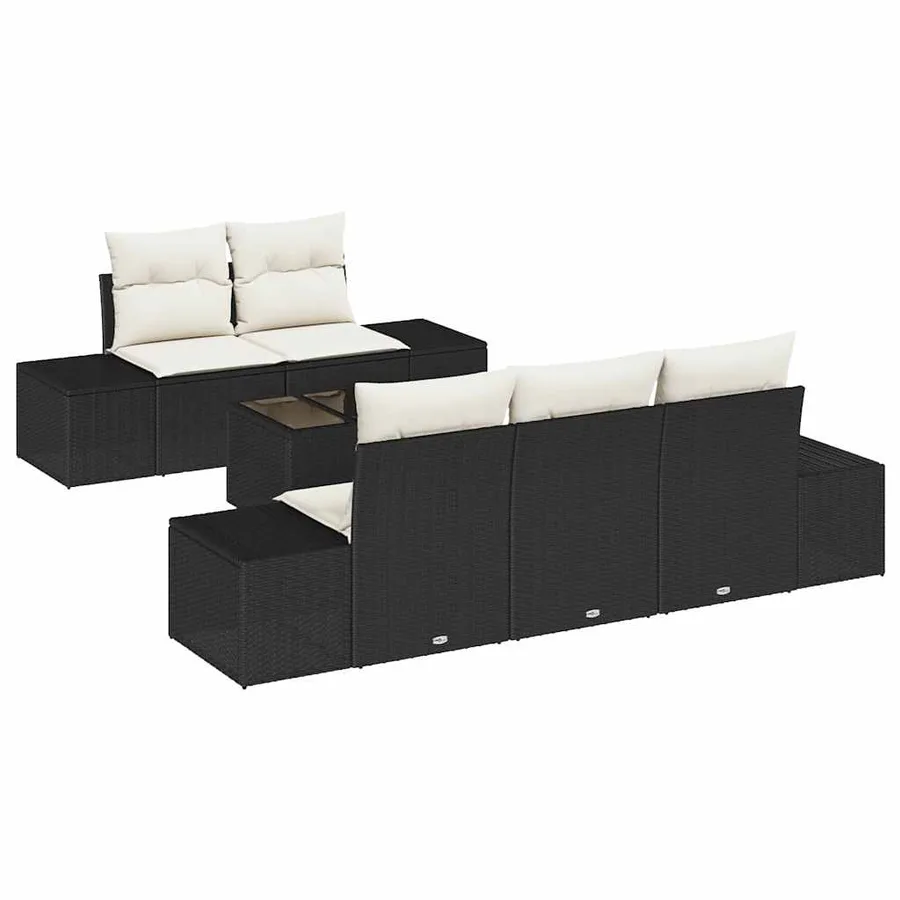 Ensemble de canapé de jardin 6 pcs Noir et Crème polyrotin - 2