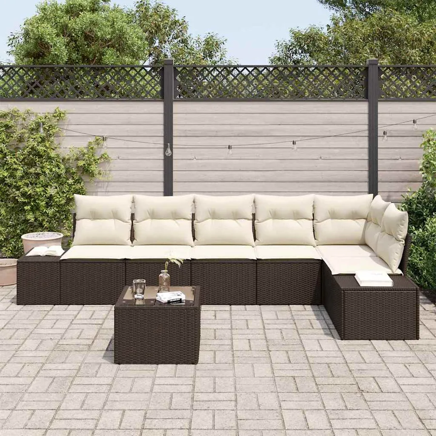Ensemble de canapé de jardin Marron et Crème polyrotin - 3