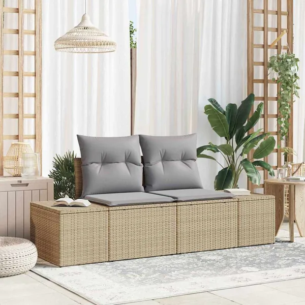 Canapé de jardin avec coussin Beige 184 x 62 x 69 cm polyrotin