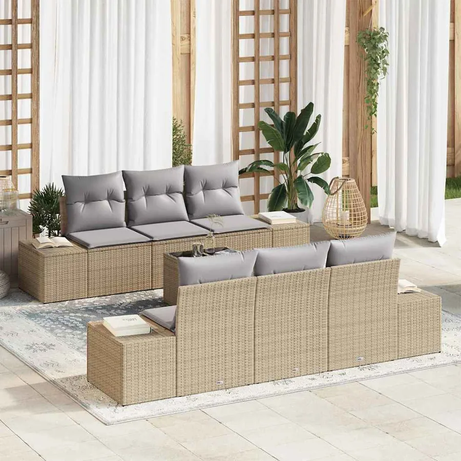 Ensemble de canapé de jardin 8 pcs Beige et gris polyrotin