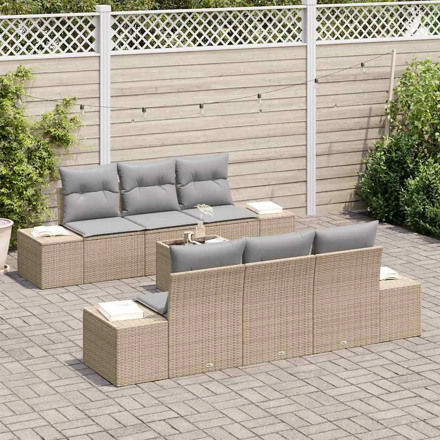Ensemble de canapé de jardin 8 pcs Beige et gris polyrotin - 3