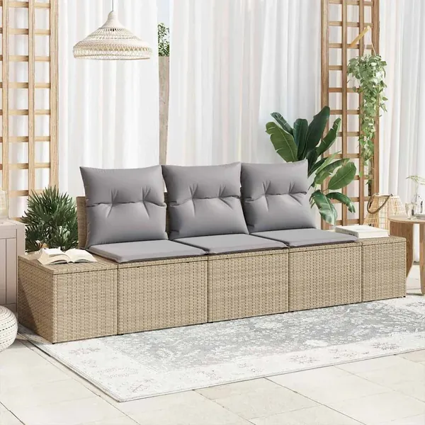 Ensemble de canapé de jardin 3 pcs Beige et Gris clair