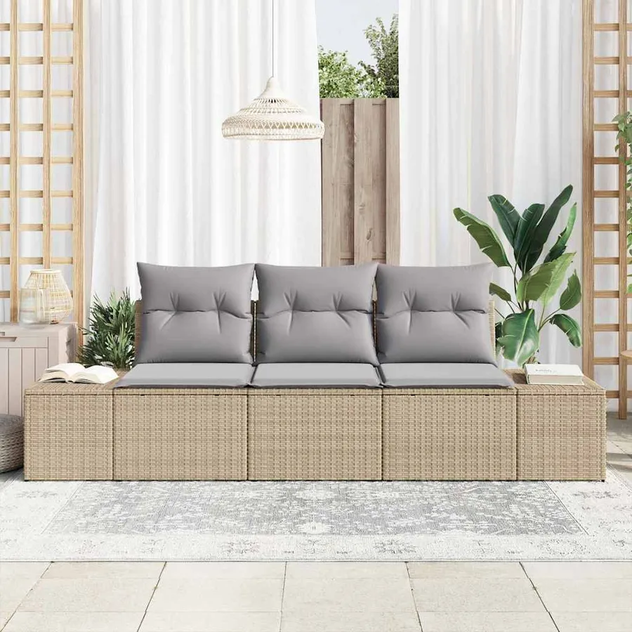 Ensemble de canapé de jardin 3 pcs Beige et Gris clair - 3