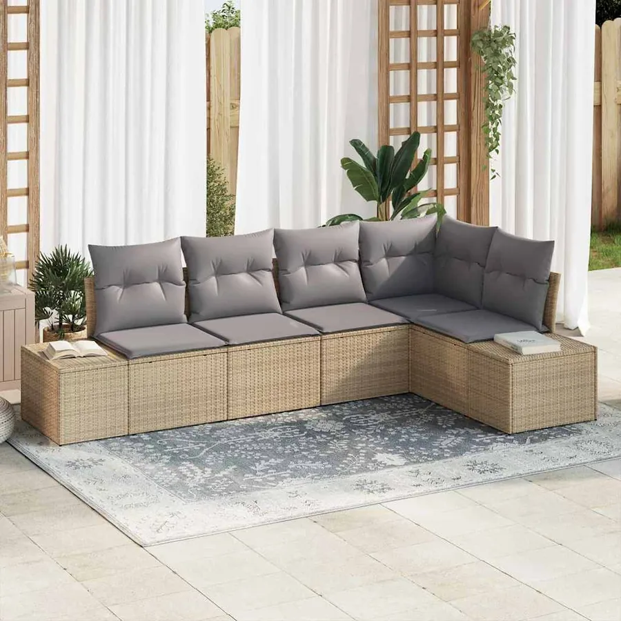 Ensemble de canapé de jardin 5 pcs Beige et Gris clair