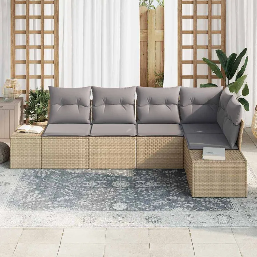 Ensemble de canapé de jardin 5 pcs Beige et Gris clair - 3