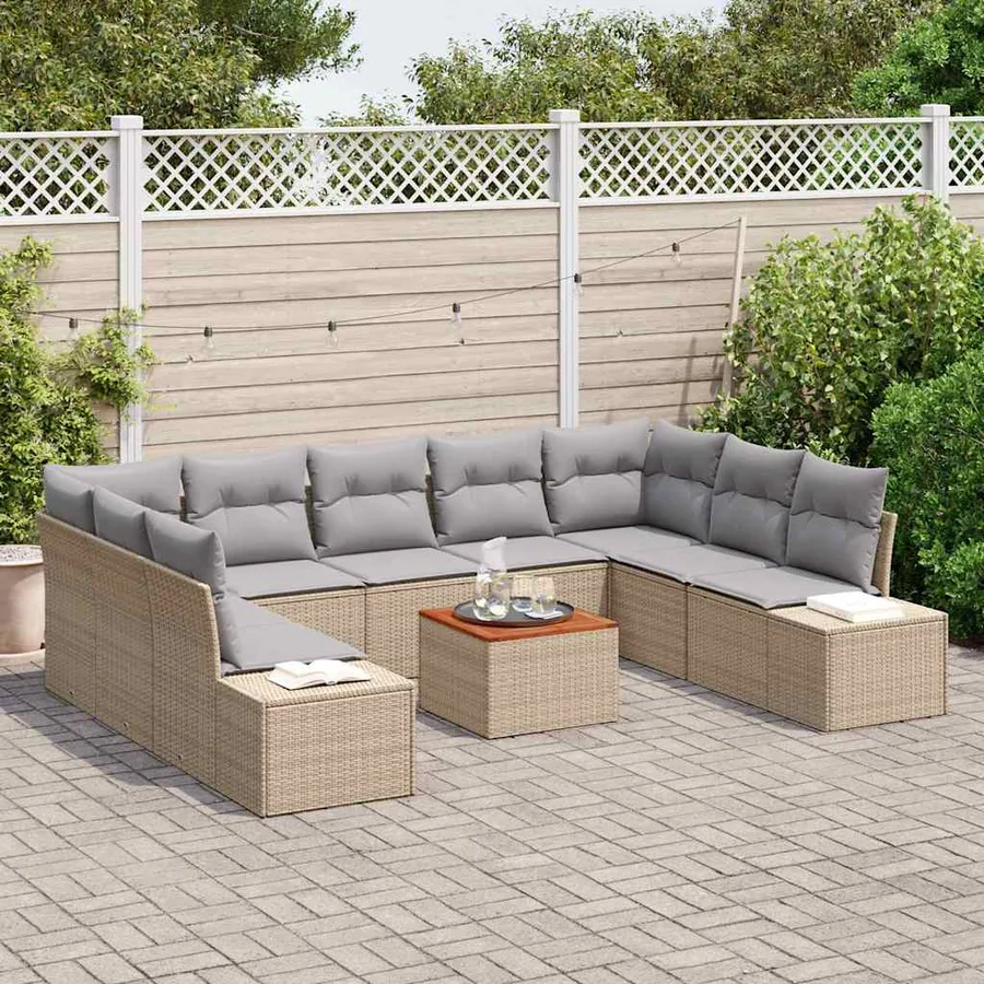 Ensemble de canapé de jardin 10 pcs beige et gris clair - 3