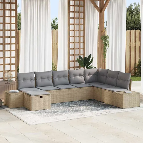 Ensemble de canapé de jardin 8 pcs Beige 55 x 62 x 69 cm
