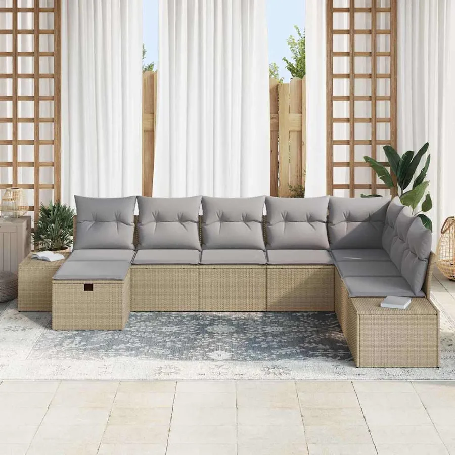 Ensemble de canapé de jardin 8 pcs Beige 55 x 62 x 69 cm - 3