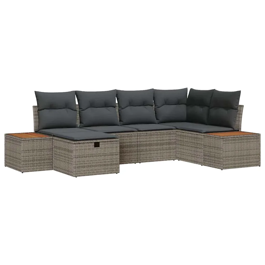 Ensemble de canapé de jardin avec coussin 6 pcs Gris polyrotin - 2