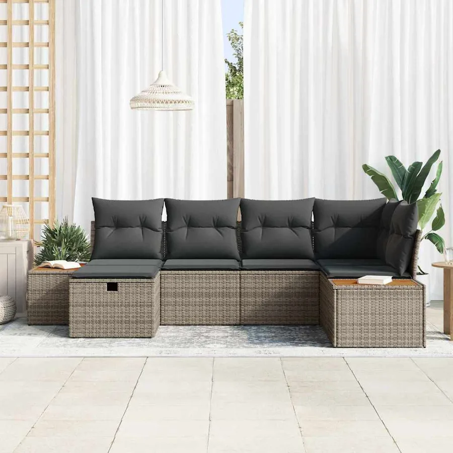 Ensemble de canapé de jardin avec coussin 6 pcs Gris polyrotin - 3