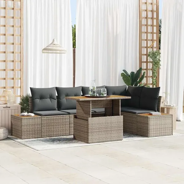 Ensemble de canapé de jardin 6 pc Gris et marron