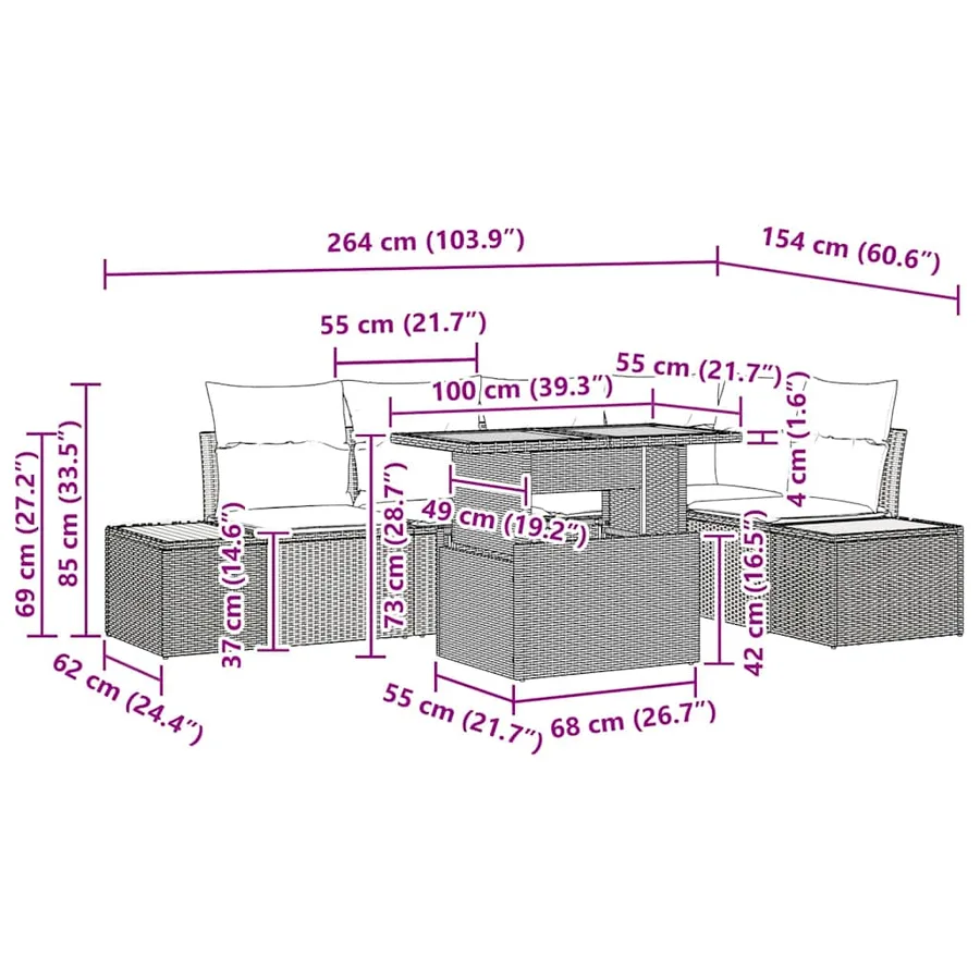 Ensemble de canapé de jardin 6 pc Gris et marron - 11