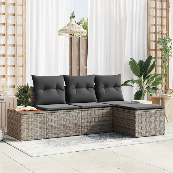 Ensemble de canapé de jardin avec coussin 4 pcs Gris polyrotin