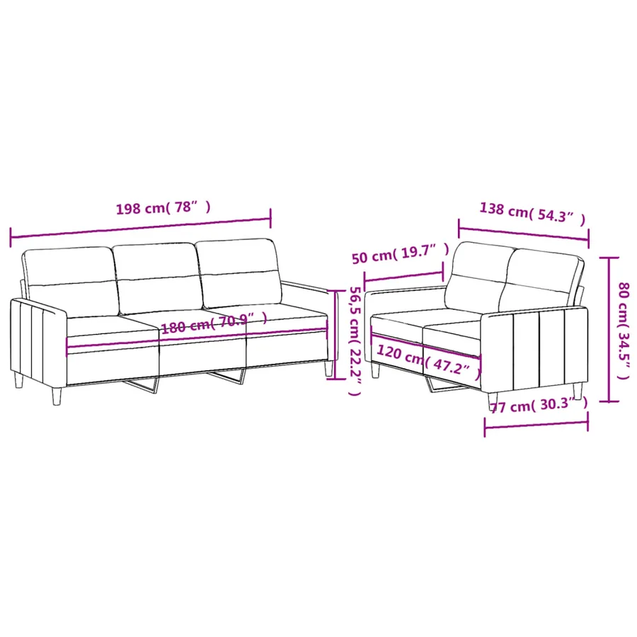 Ensemble de canapés 2 pcs avec coussins Rouge bordeaux Tissu - 6