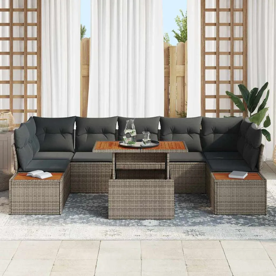 Ensemble de canapé de jardin 8 pc Gris et marron - 3