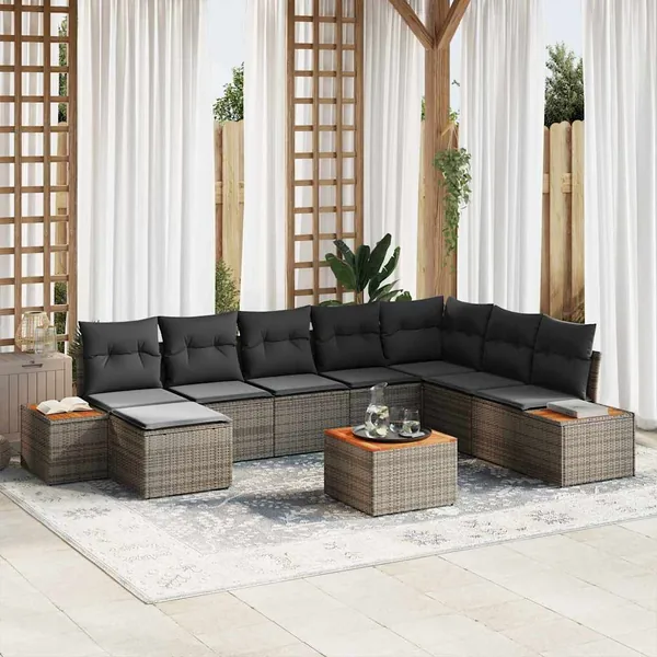 Ensemble de canapé de jardin avec coussin 9 pcs Gris Poly rotin