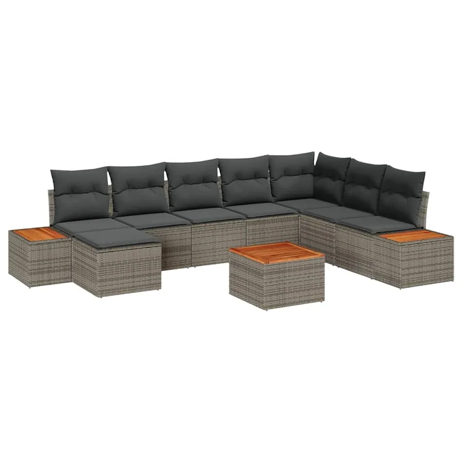 Ensemble de canapé de jardin avec coussin 9 pcs Gris Poly rotin - 2