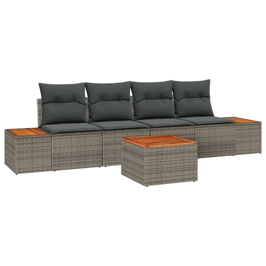 Ensemble de canapé de jardin avec coussin 5 pcs Gris Poly rotin - 2