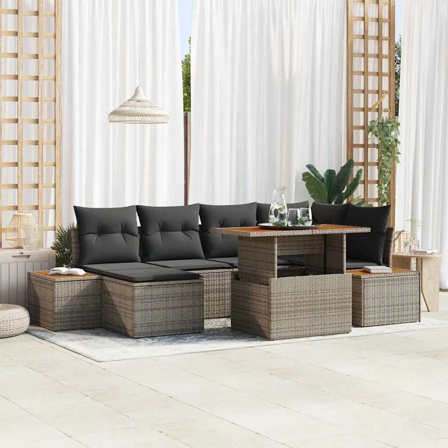Ensemble de canapé de jardin 7 pcs Gris et marron