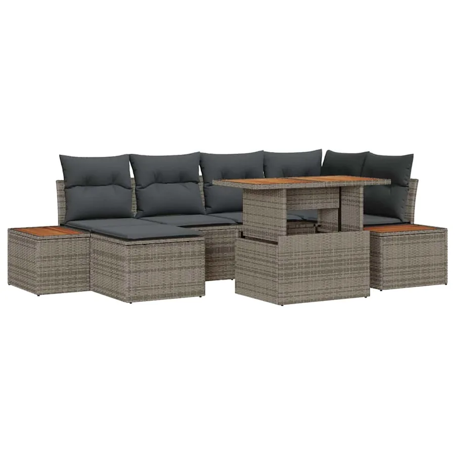 Ensemble de canapé de jardin 7 pcs Gris et marron - 2